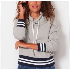Evereve Presley Varsity Gray and Navy funnel Neck Sweater